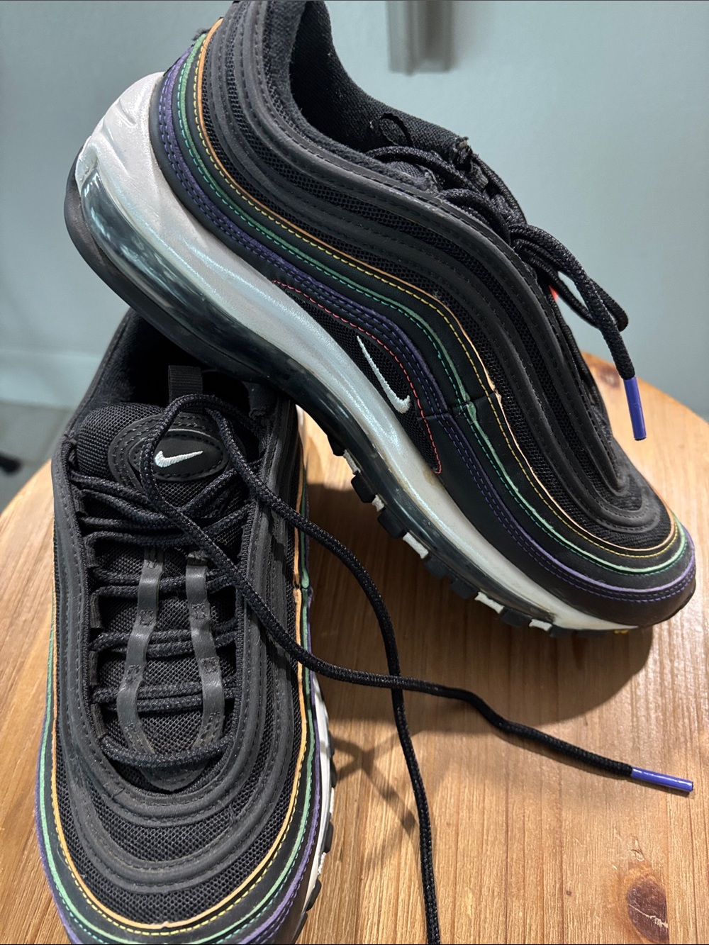 Nike Womens Air Max Black Rainbow-Trim Athletic Shoes